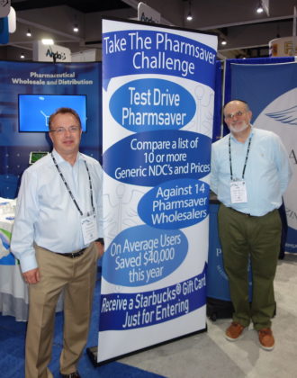 National Community Pharmacists Association 2019 Conference and Trade Show Exhibits Pharmsaver&rsquo;s Phillip Idziak, left, and Mike Sosnowik.
