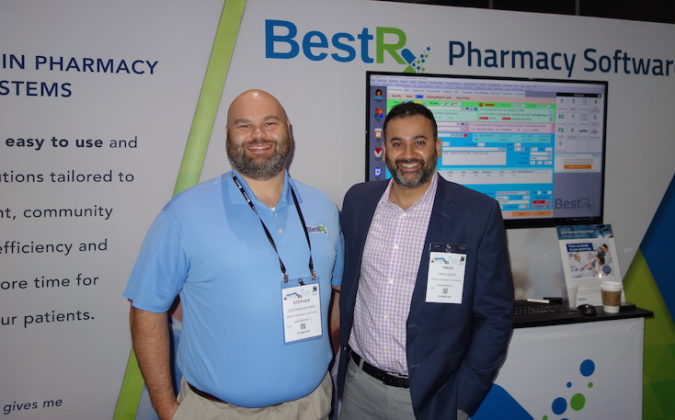 National Community Pharmacists Association 2019 Conference and Trade Show Exhibits BestRx Pharmacy Software&rsquo;s Stephen Barnes, left, and Vikas Desai.