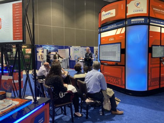 National Community Pharmacists Association 2019 Conference and Trade Show Exhibits A group of attendees at a PioneerRx software demo.