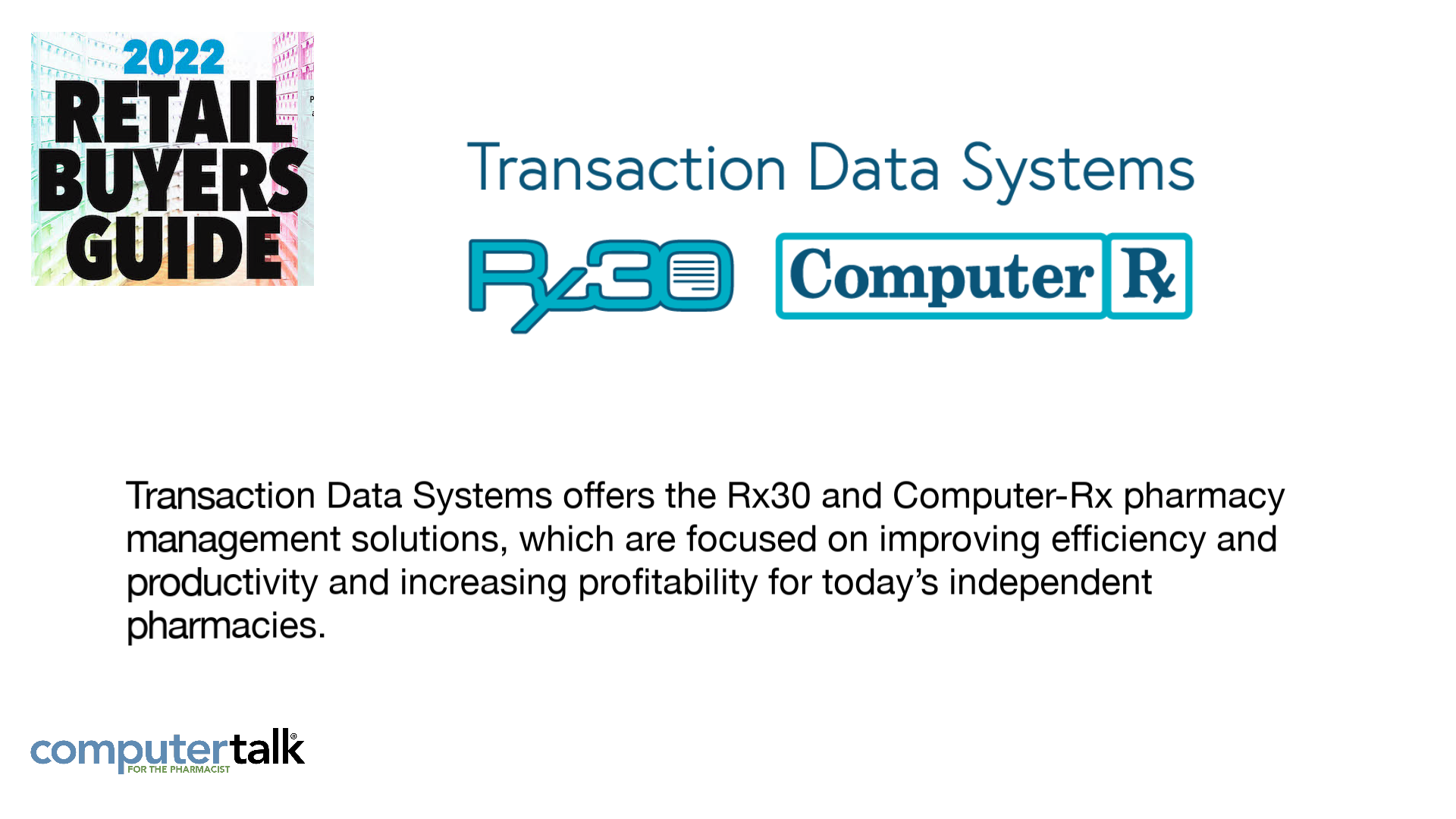 Transaction Data Systems – Rx30 and Computer-Rx | ComputerTalk For The  Pharmacist