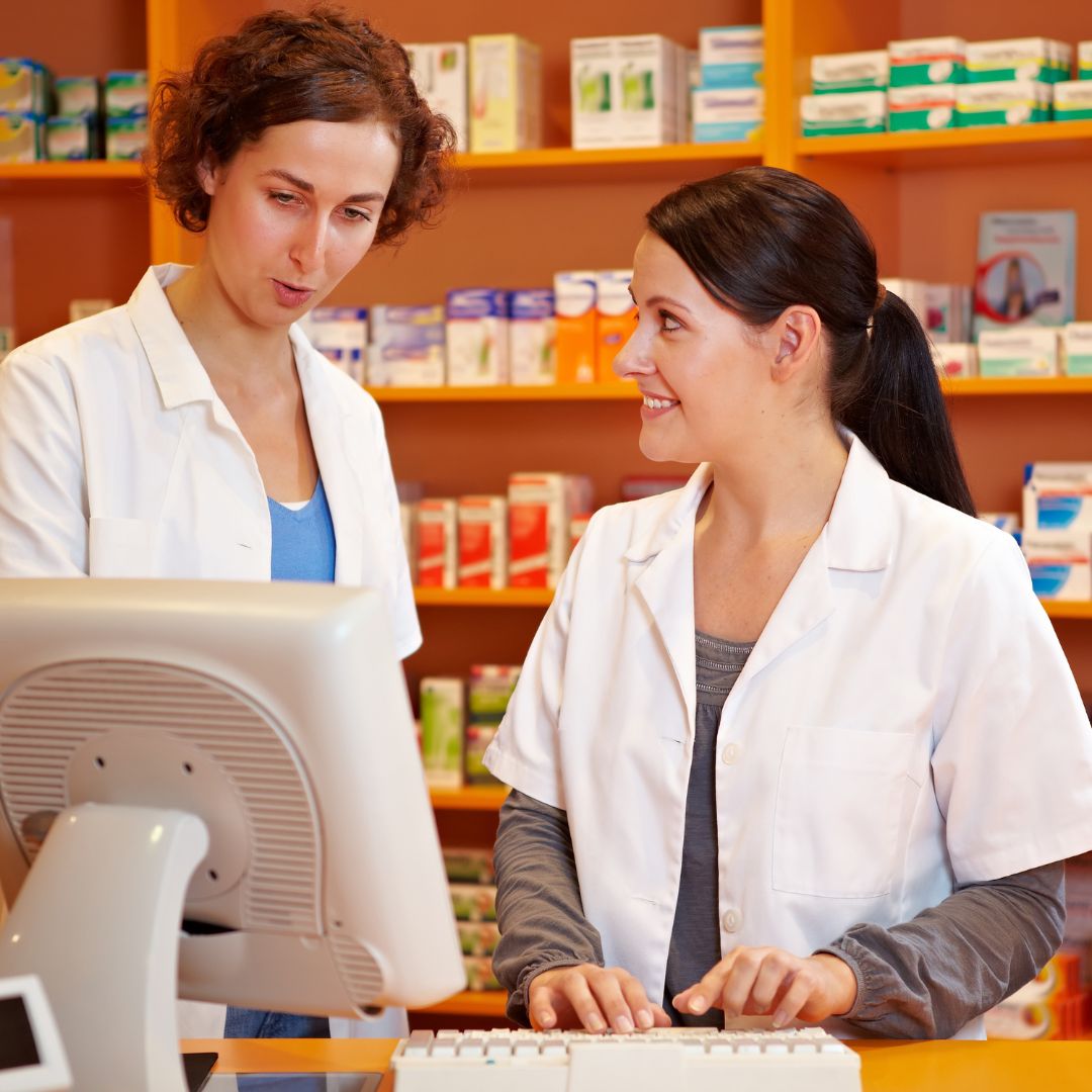 two pharmacists speaking